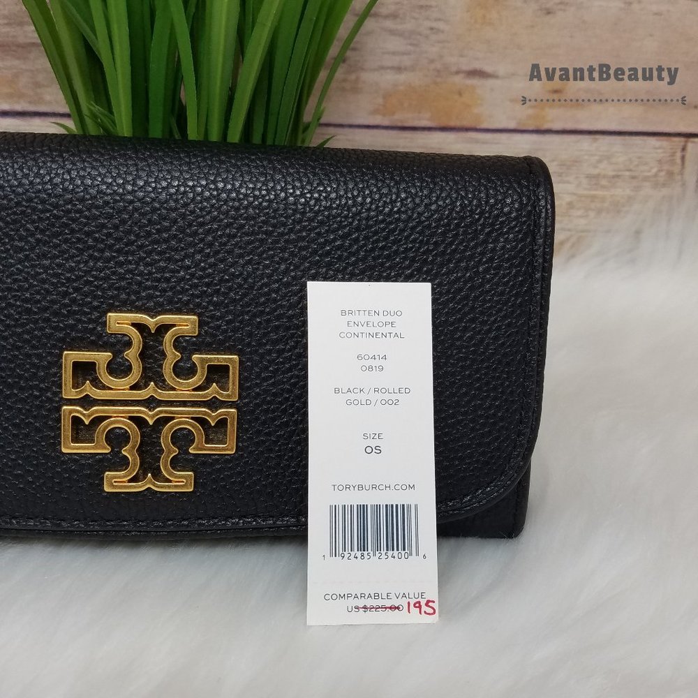 Tory Burch Britten Duo Envelope Black Wallet New - Picture 11 of 11